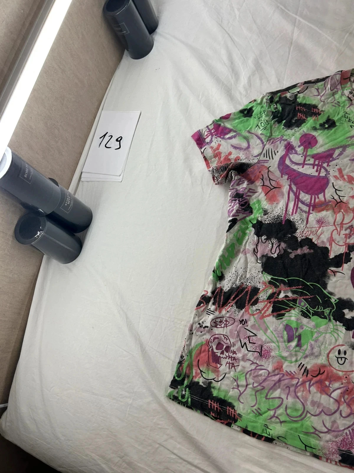 Wit paars groen vintage motief T-shirt Bershka – photo 3